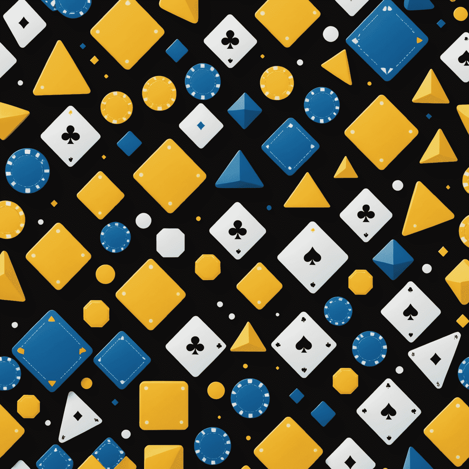Abstract geometric composition representing various casino games using yellow, blue, and white shapes on a black background