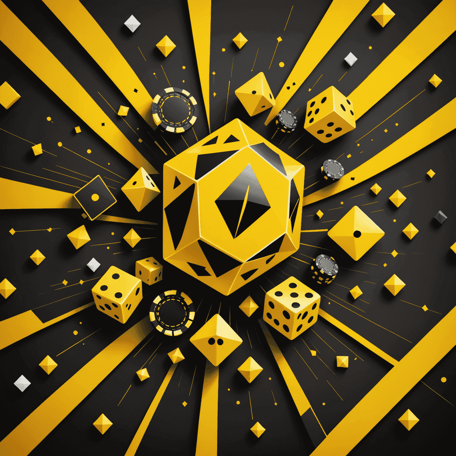 Abstract geometric representation of social casino games with vibrant yellow and black shapes symbolizing excitement and entertainment
