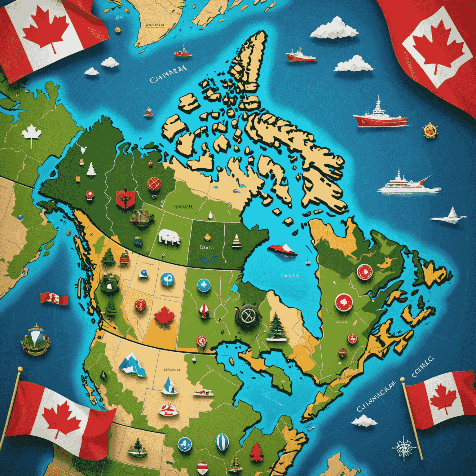 Map of Canada with gaming icons representing different regions